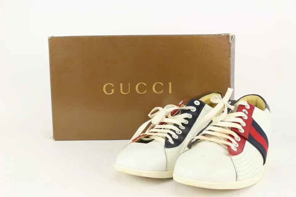 Gucci 192713 Men's US 10 Perforated LEather Web Sneaker 167ggs712