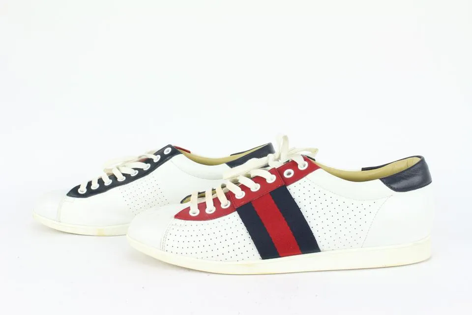 Gucci 192713 Men's US 10 Perforated LEather Web Sneaker 167ggs712