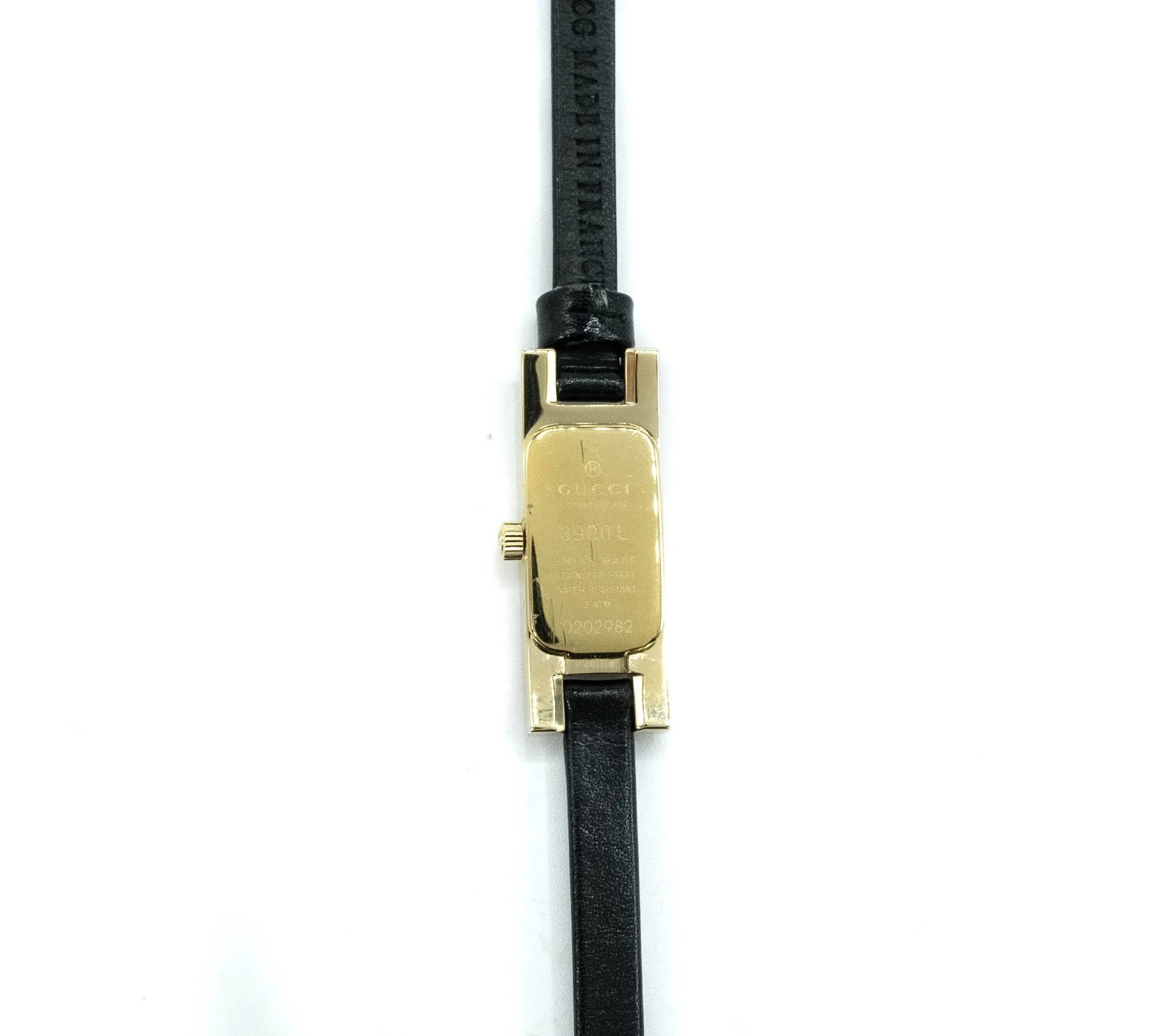 Gucci 3900L Yellow Gold Plated Black Strap Ladies Watch