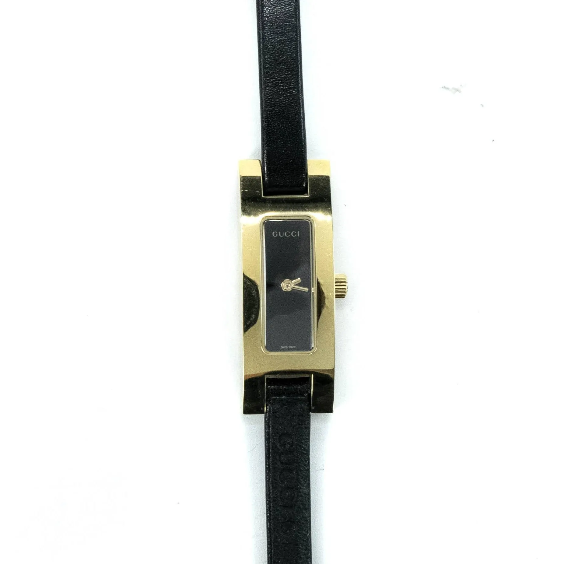 Gucci 3900L Yellow Gold Plated Black Strap Ladies Watch
