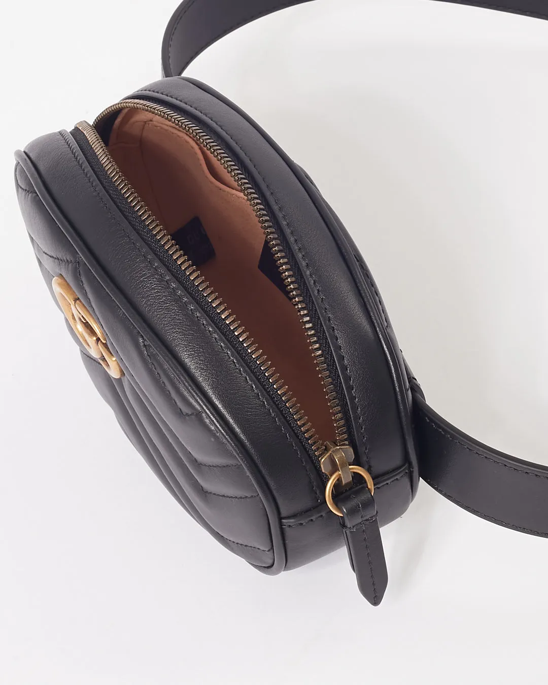 Gucci Black Chevron Leather Matelasse GG Marmont Belt Bag - 75
