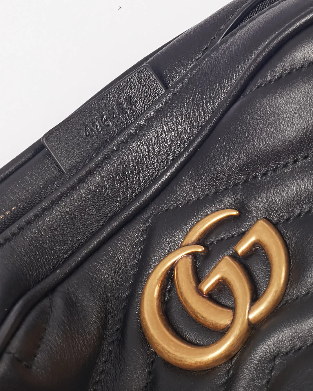 Gucci Black Chevron Leather Matelasse GG Marmont Belt Bag - 75