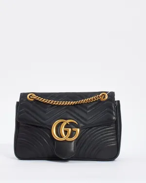 Gucci Black Matelassé Leather Medium GG Marmont Shoulder Bag