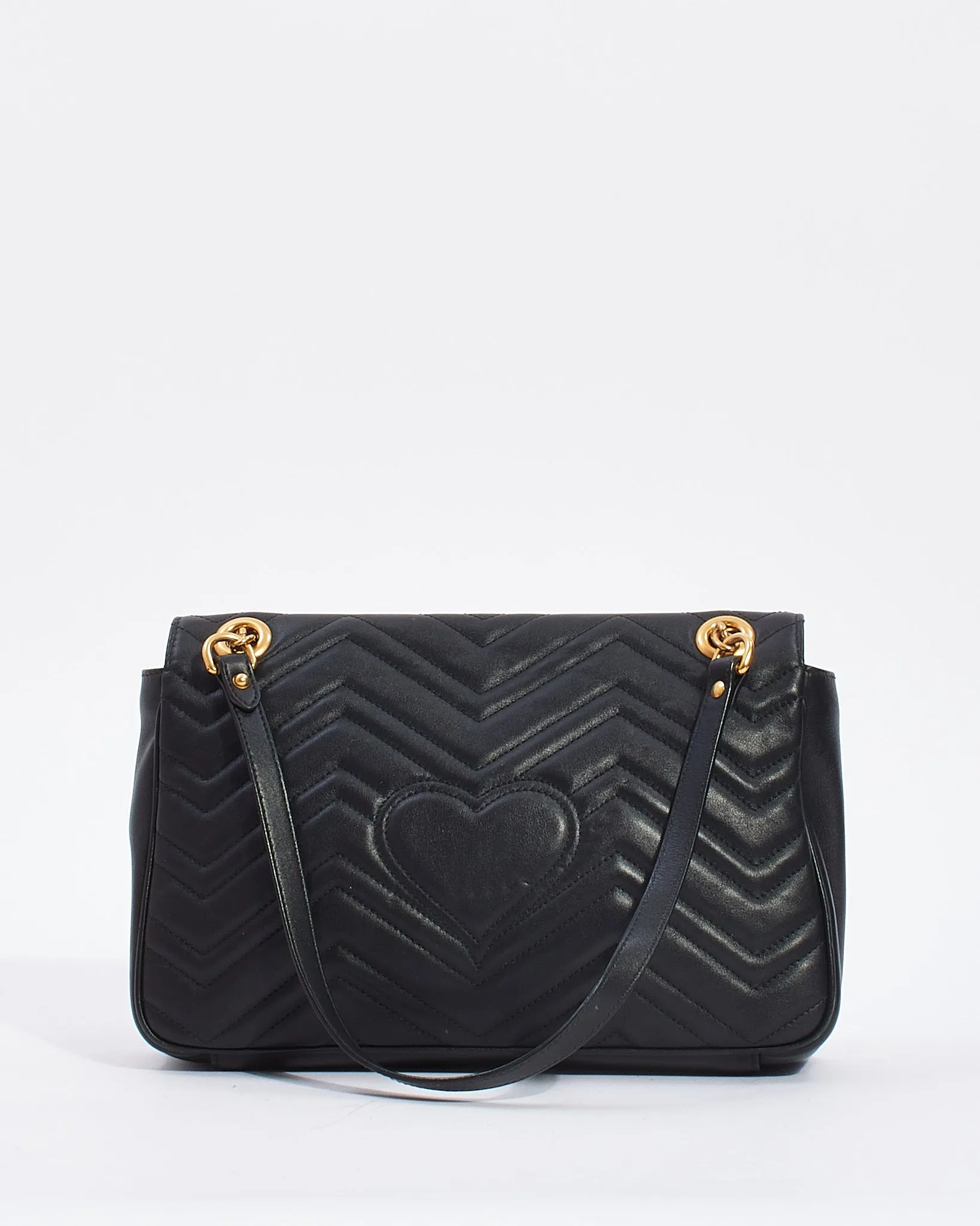 Gucci Black Matelassé Leather Medium GG Marmont Shoulder Bag