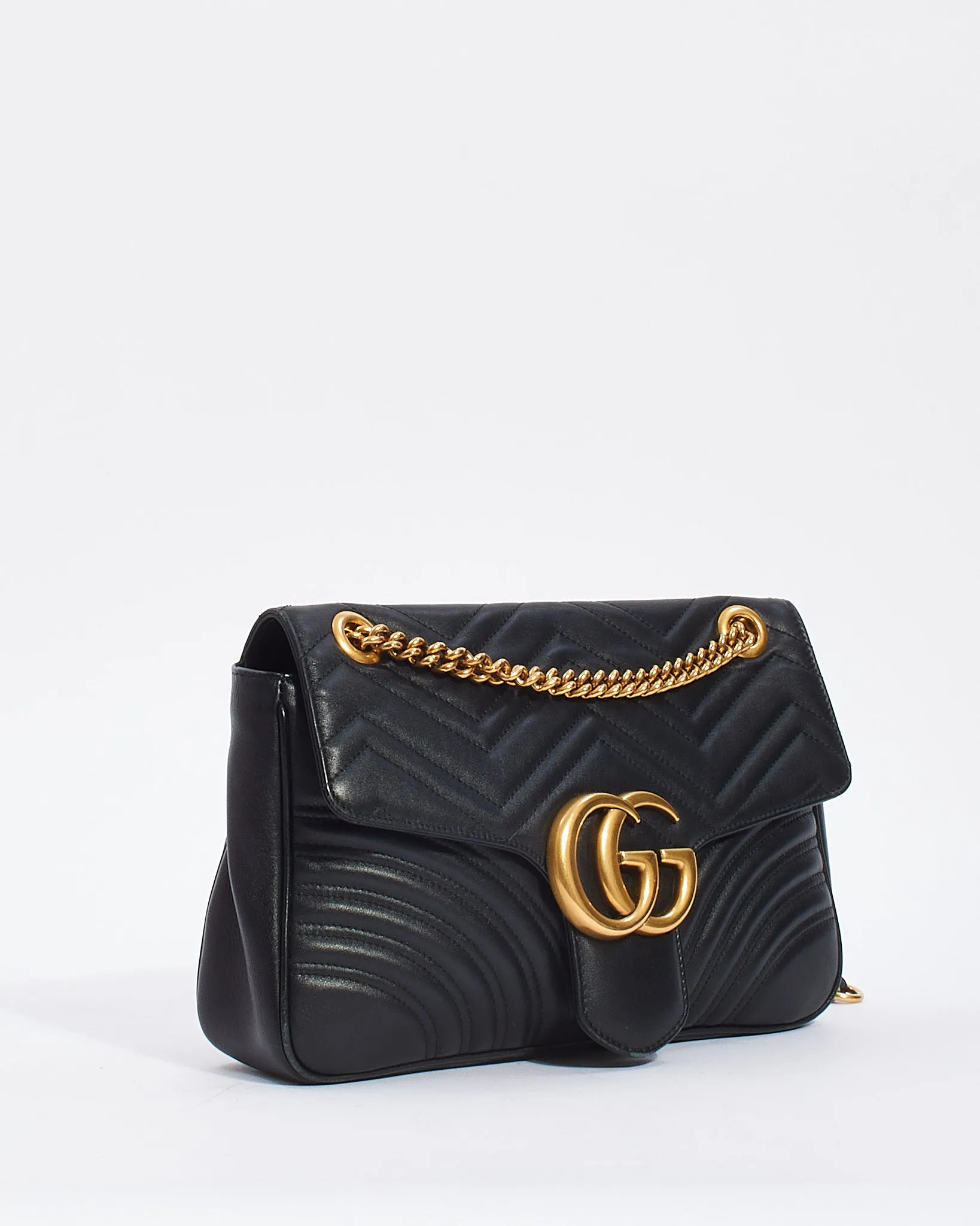 Gucci Black Matelassé Leather Medium GG Marmont Shoulder Bag