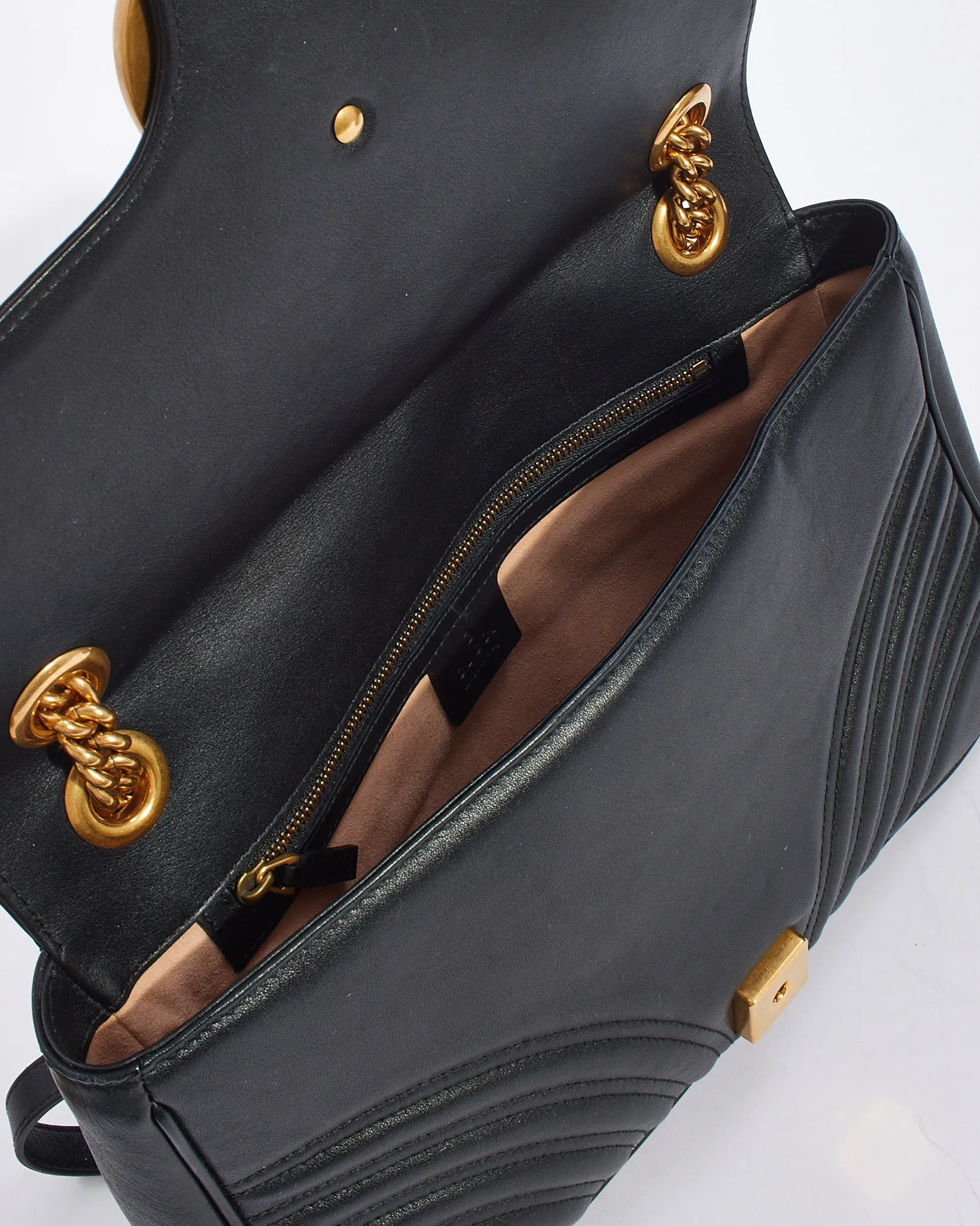 Gucci Black Matelassé Leather Medium GG Marmont Shoulder Bag