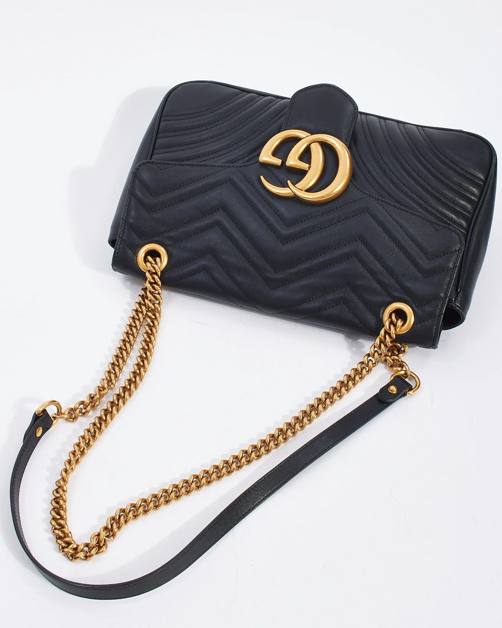 Gucci Black Matelassé Leather Medium GG Marmont Shoulder Bag