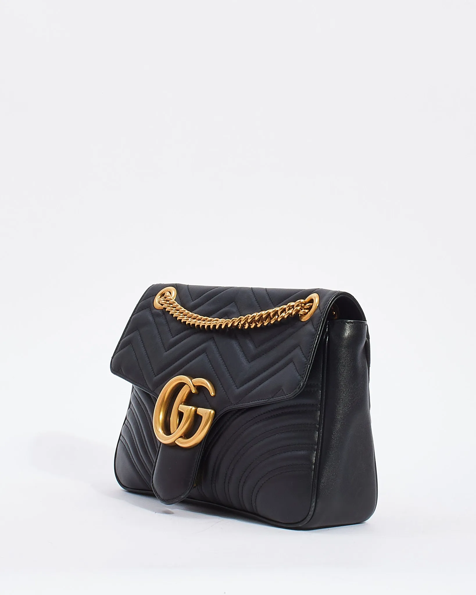 Gucci Black Matelassé Leather Medium GG Marmont Shoulder Bag