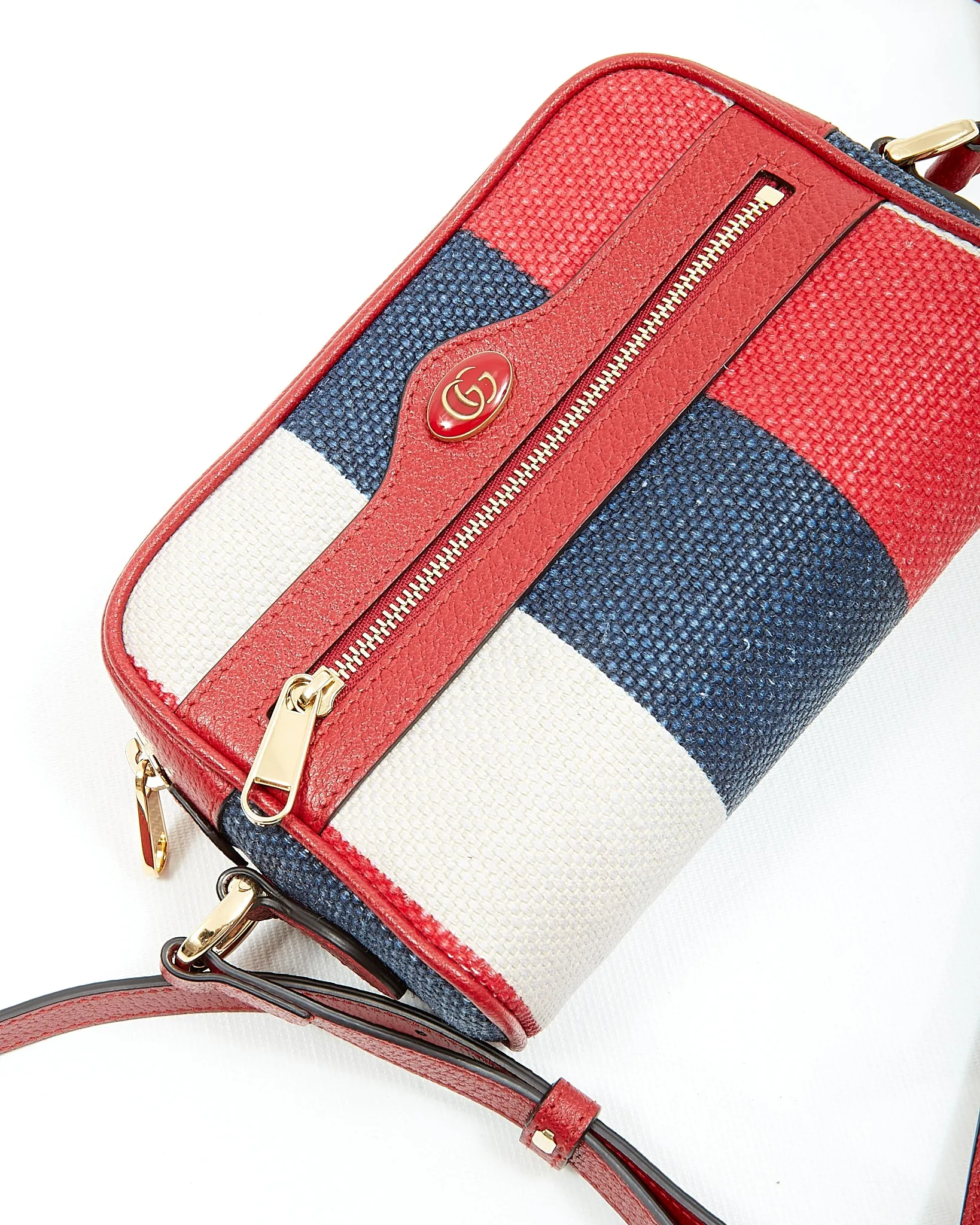 Gucci Blue/Red/White Web Canvas Mini Sylvie Ophidia Bag