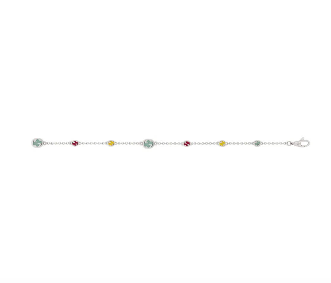GUCCI Interlocking G Silver Multicolour Enamel Bracelet