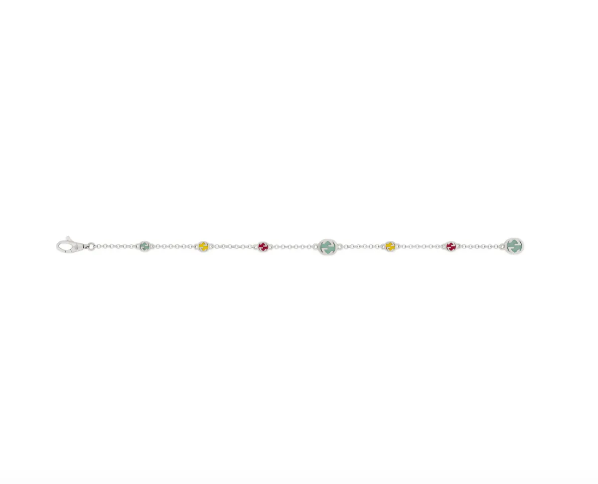 GUCCI Interlocking G Silver Multicolour Enamel Bracelet