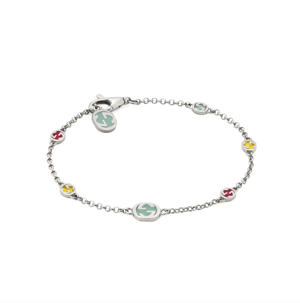 GUCCI Interlocking G Silver Multicolour Enamel Bracelet