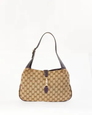 Gucci Purple Leather GG Monogram Canvas Jackie Hobo Shoulder Bag
