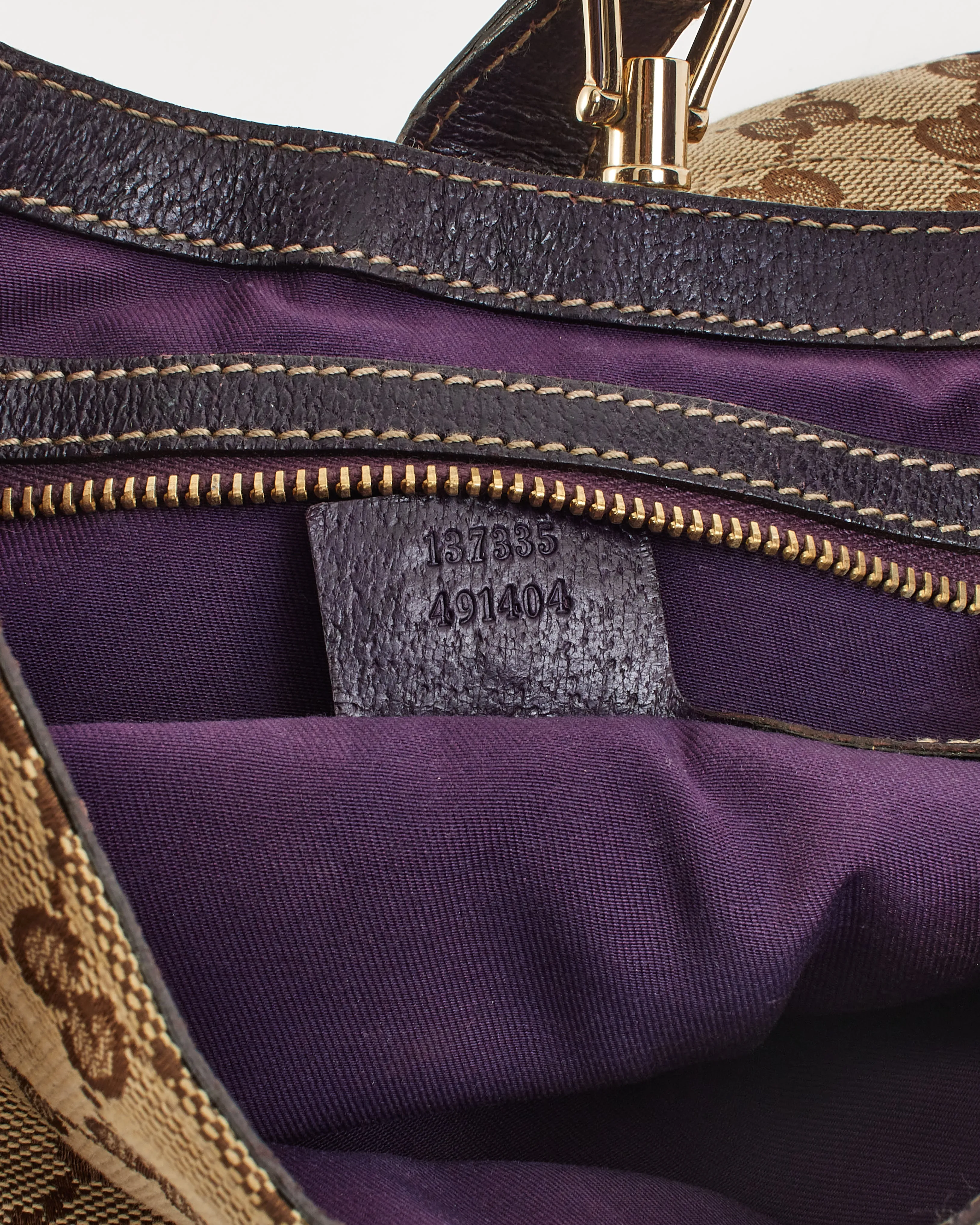 Gucci Purple Leather GG Monogram Canvas Jackie Hobo Shoulder Bag