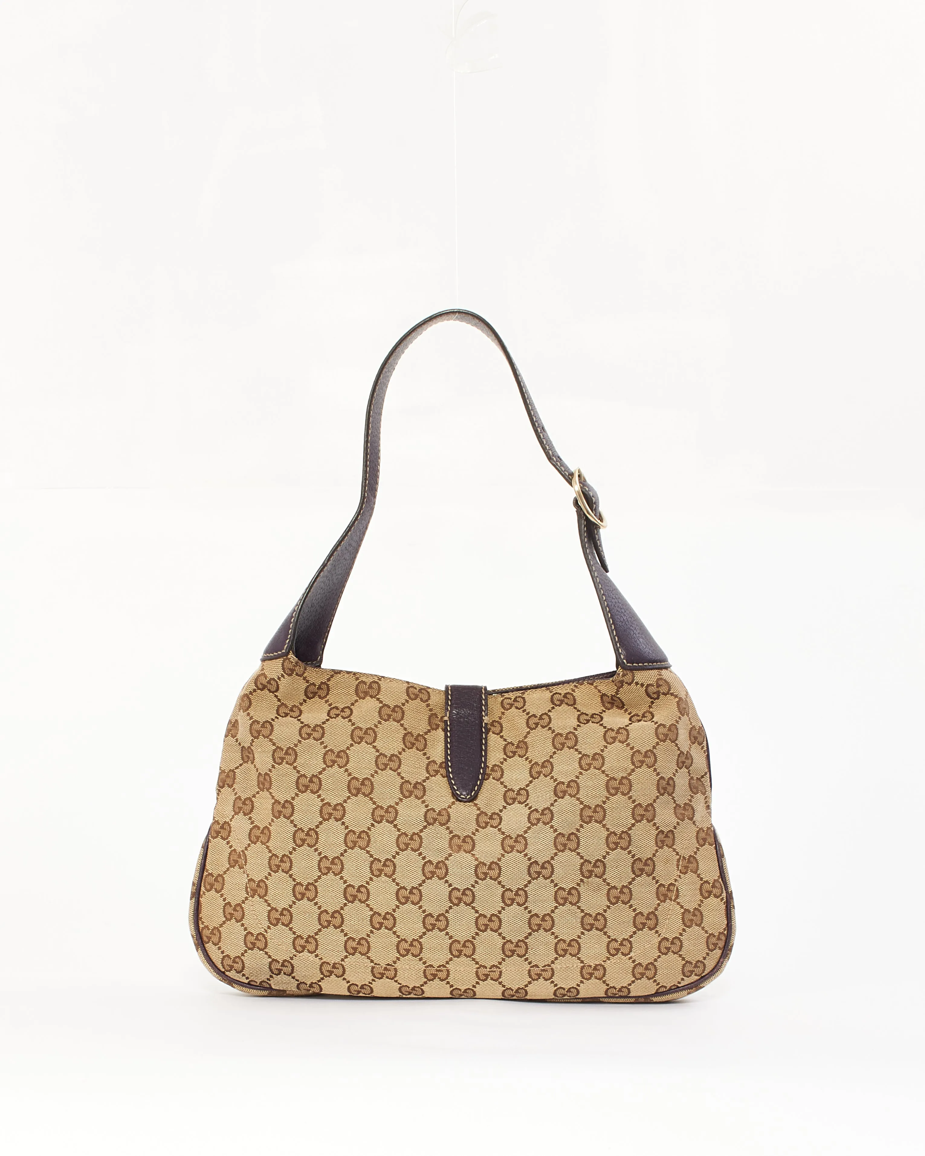 Gucci Purple Leather GG Monogram Canvas Jackie Hobo Shoulder Bag