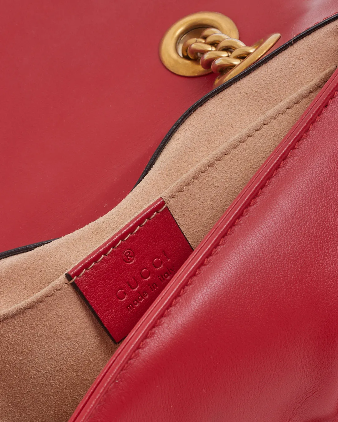 Gucci Red Leather Chevron GG Marmont Mini Flap Bag