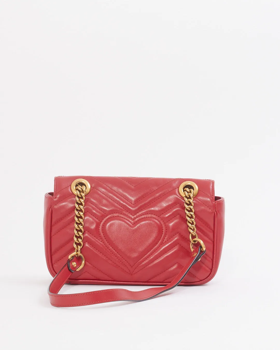 Gucci Red Leather Chevron GG Marmont Mini Flap Bag