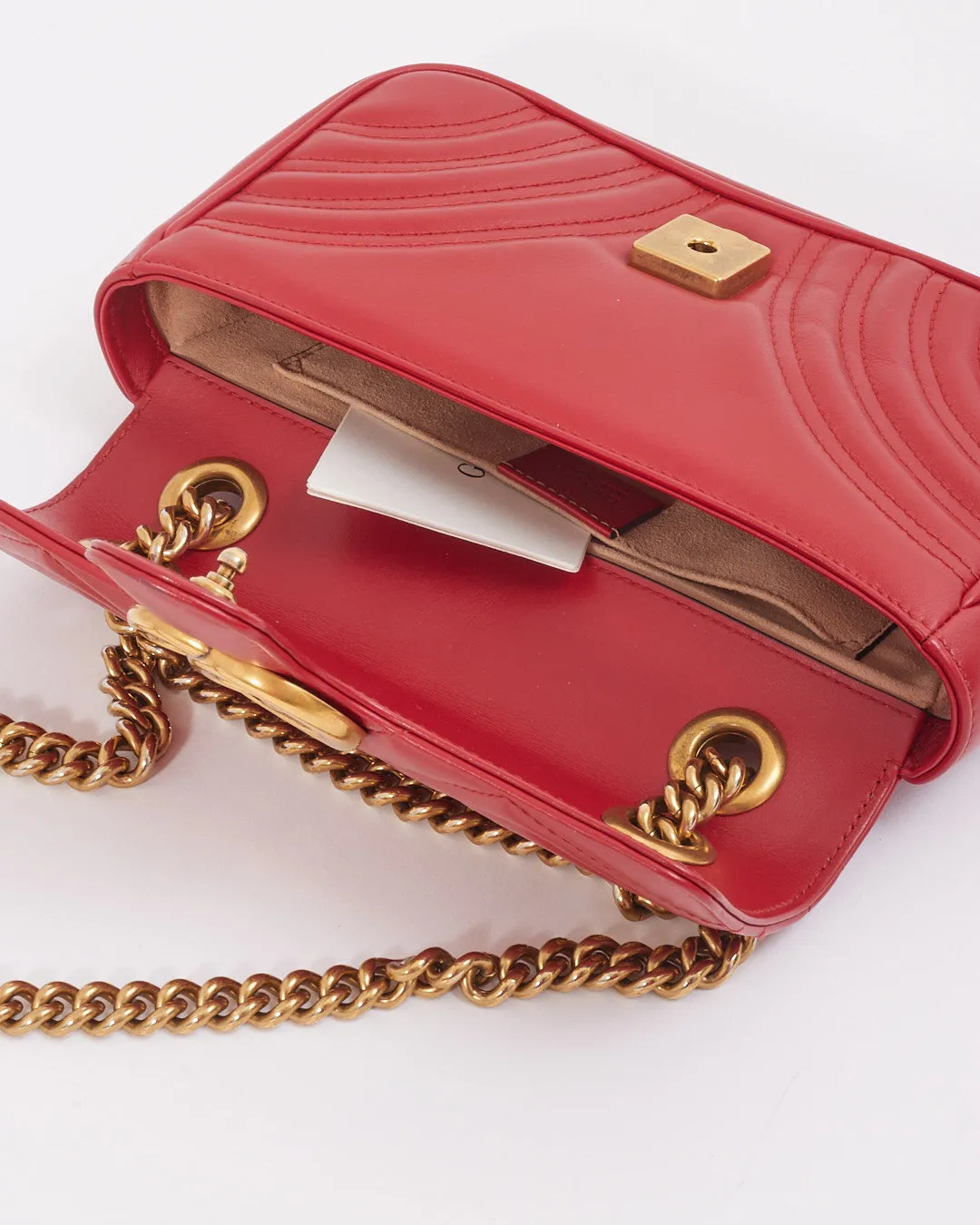 Gucci Red Leather Chevron GG Marmont Mini Flap Bag