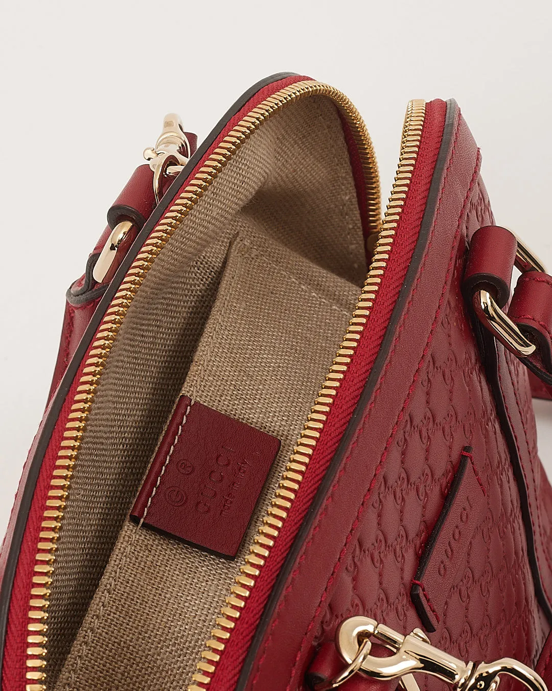Gucci Red Leather Micro Guccissima Mini Dome Bag