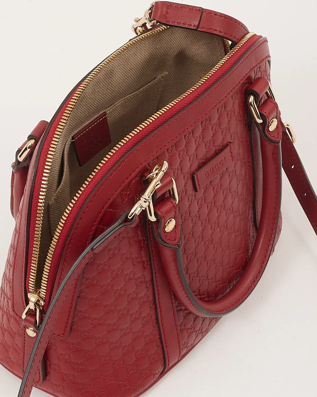 Gucci Red Leather Micro Guccissima Mini Dome Bag