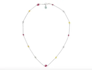 GUCCI Sterling Silver Interlocking G Necklace With Multicolor Enamel