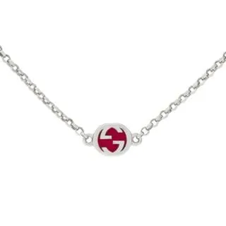 GUCCI Sterling Silver Interlocking G Necklace With Multicolor Enamel