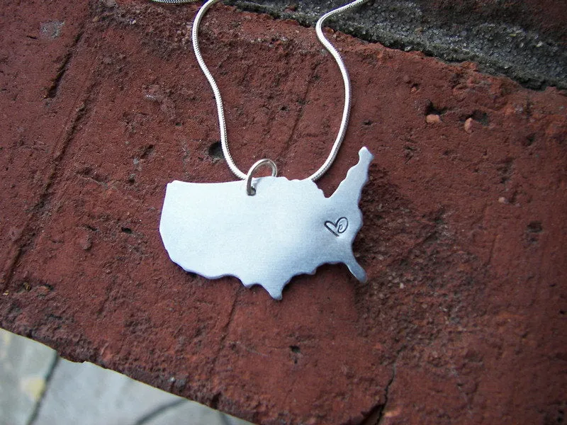 Hand stamped jewelry, personalized jewelry, custom  jewelry, best friend jewelry, USA Charm, long distanced necklace, custom jewelry