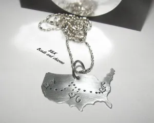 Hand stamped jewelry, personalized jewelry, custom  jewelry, best friend jewelry, USA Charm, long distanced necklace, custom jewelry