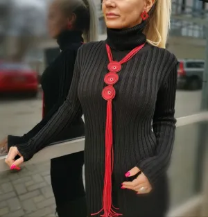 Handmade Long Leather Necklace/ Extravagant Necklace/Extra Long Red Necklace