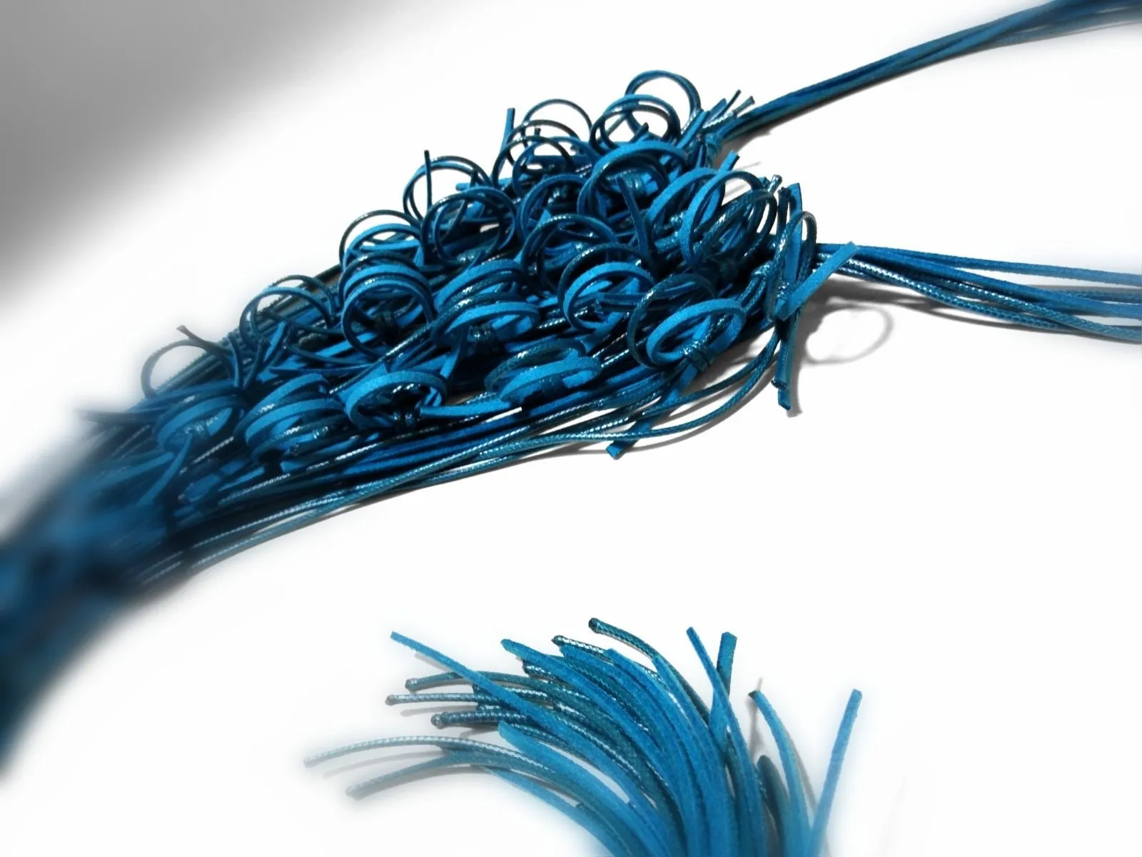 Handmade Long Leather Necklace/Avant-garde necklace/Extravagant Necklace in Blue