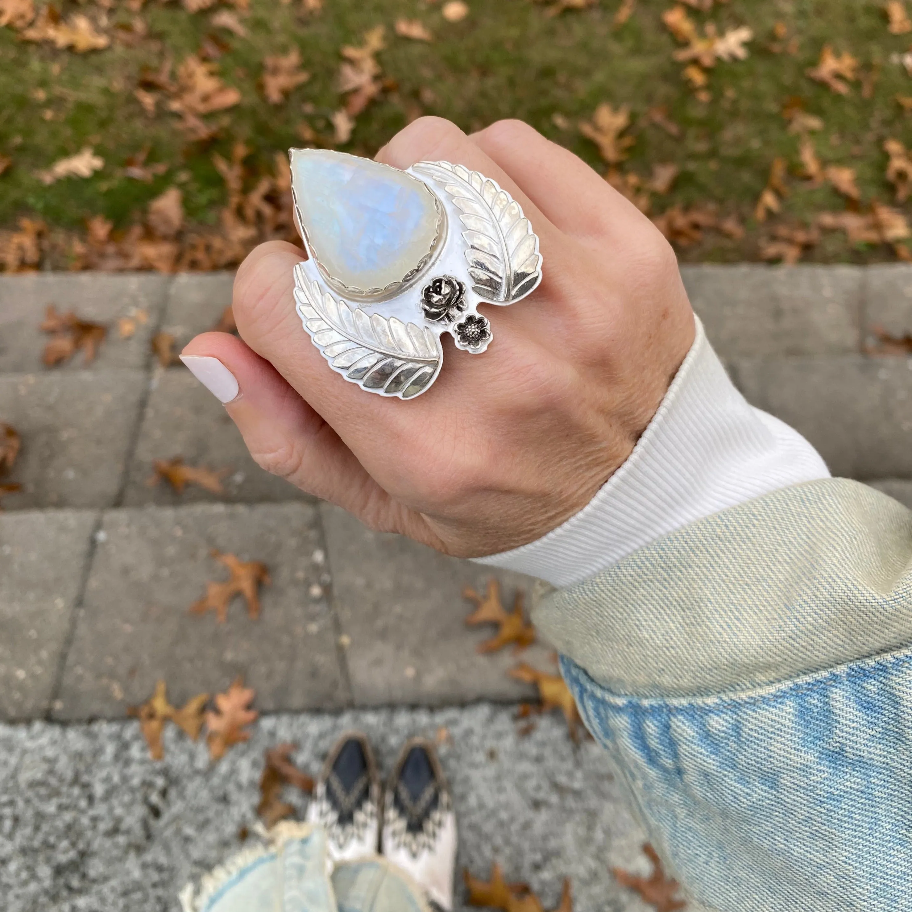 Harvest Moon Floral Moonstone Ring