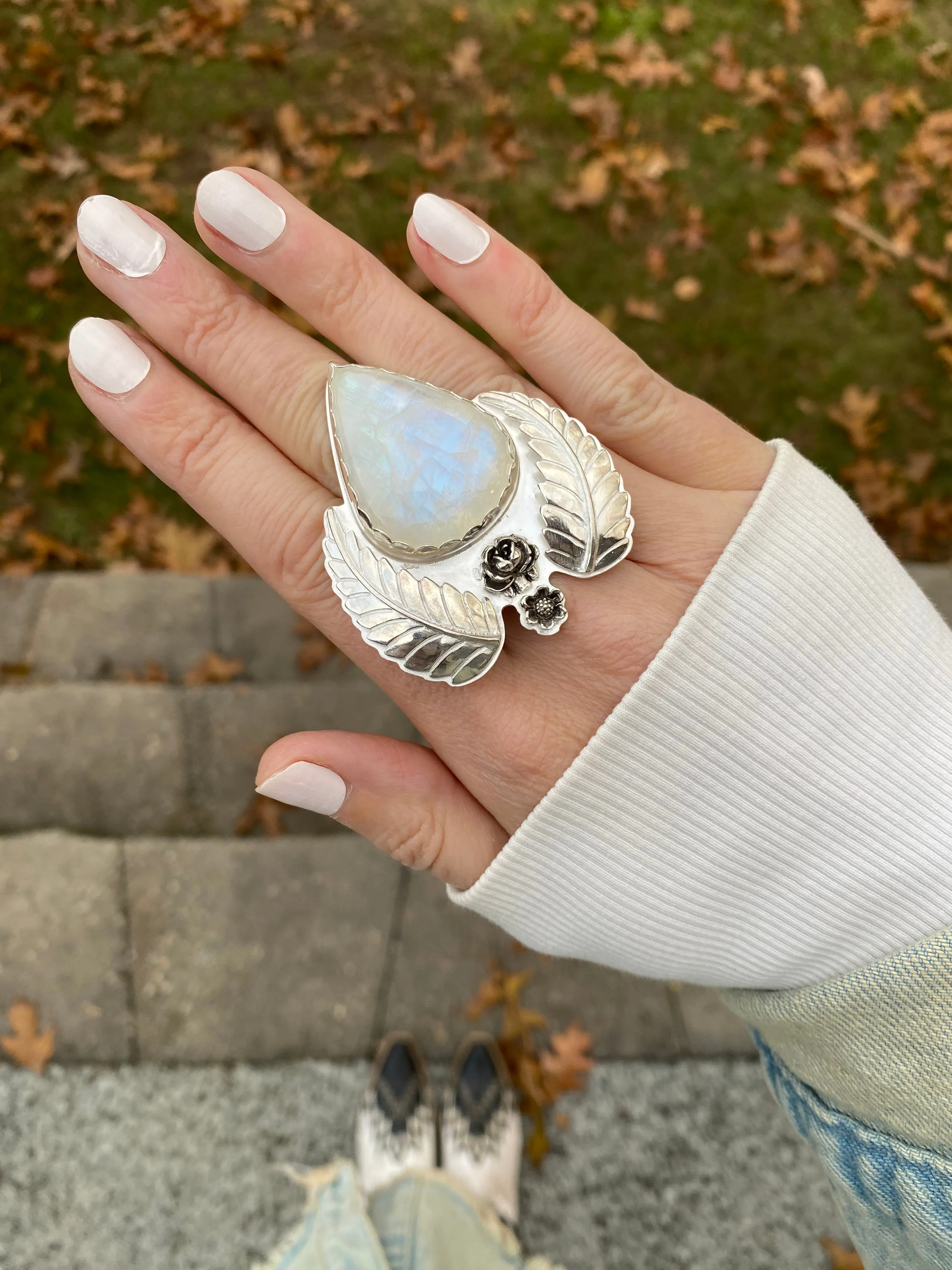 Harvest Moon Floral Moonstone Ring