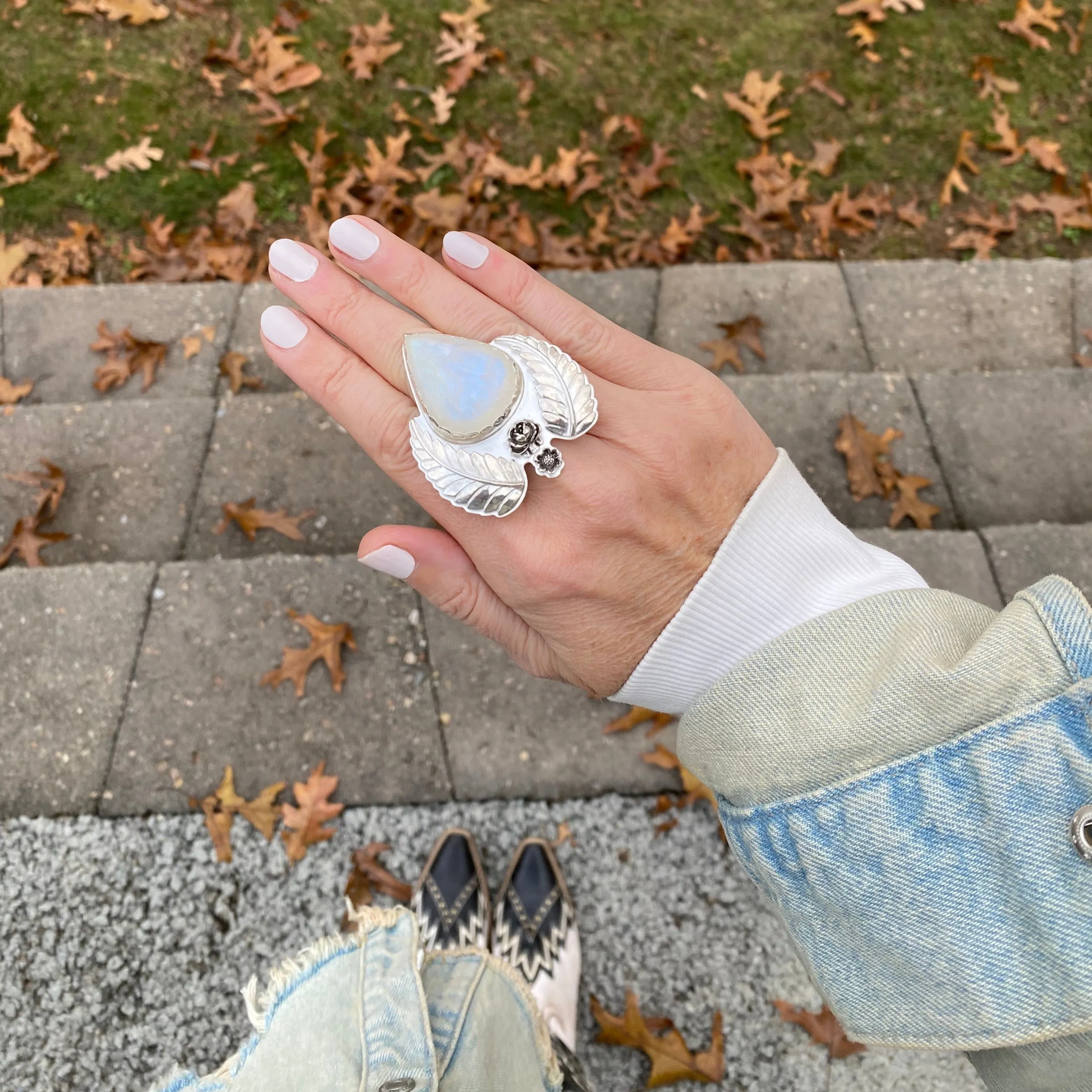 Harvest Moon Floral Moonstone Ring