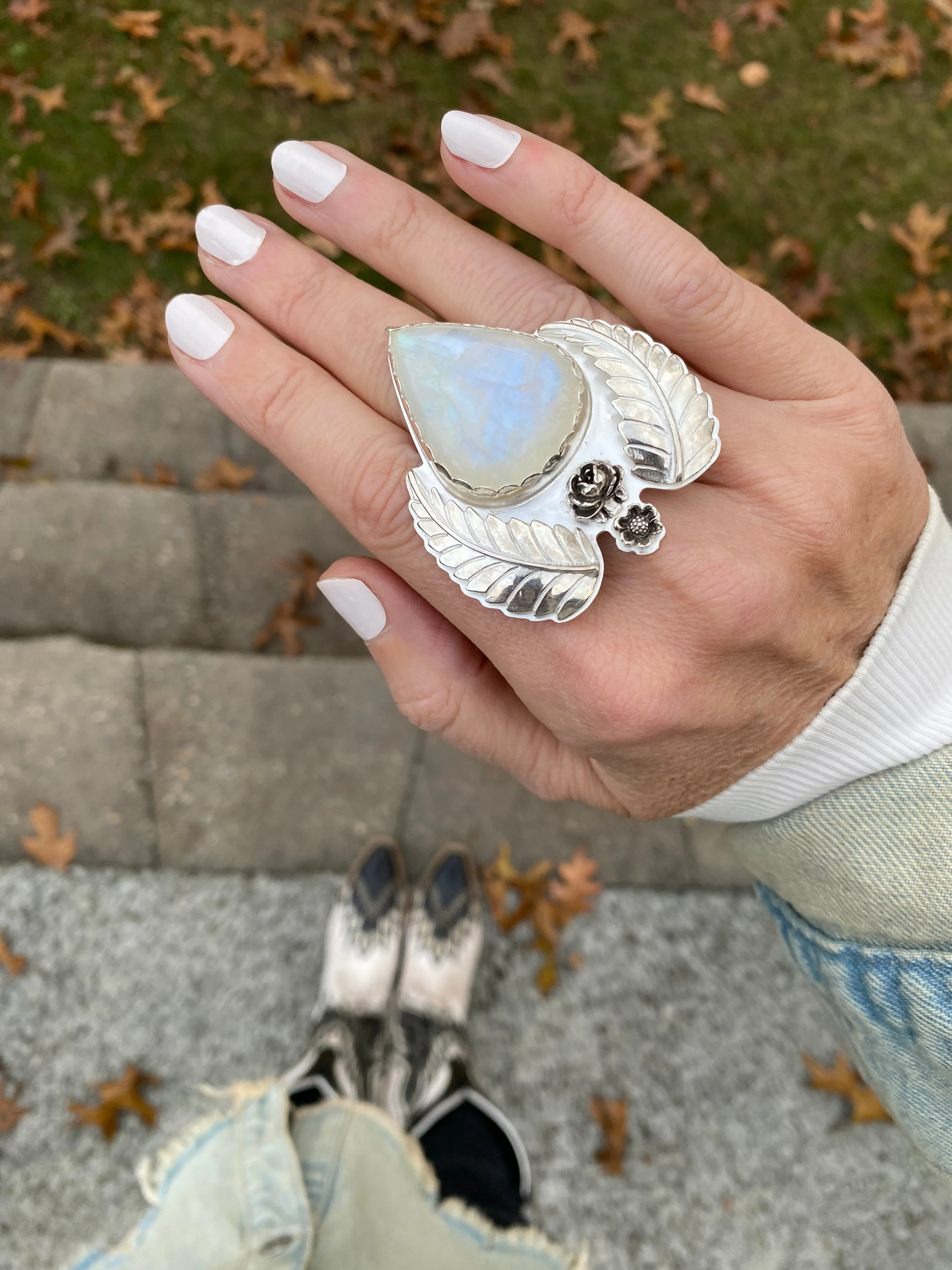 Harvest Moon Floral Moonstone Ring