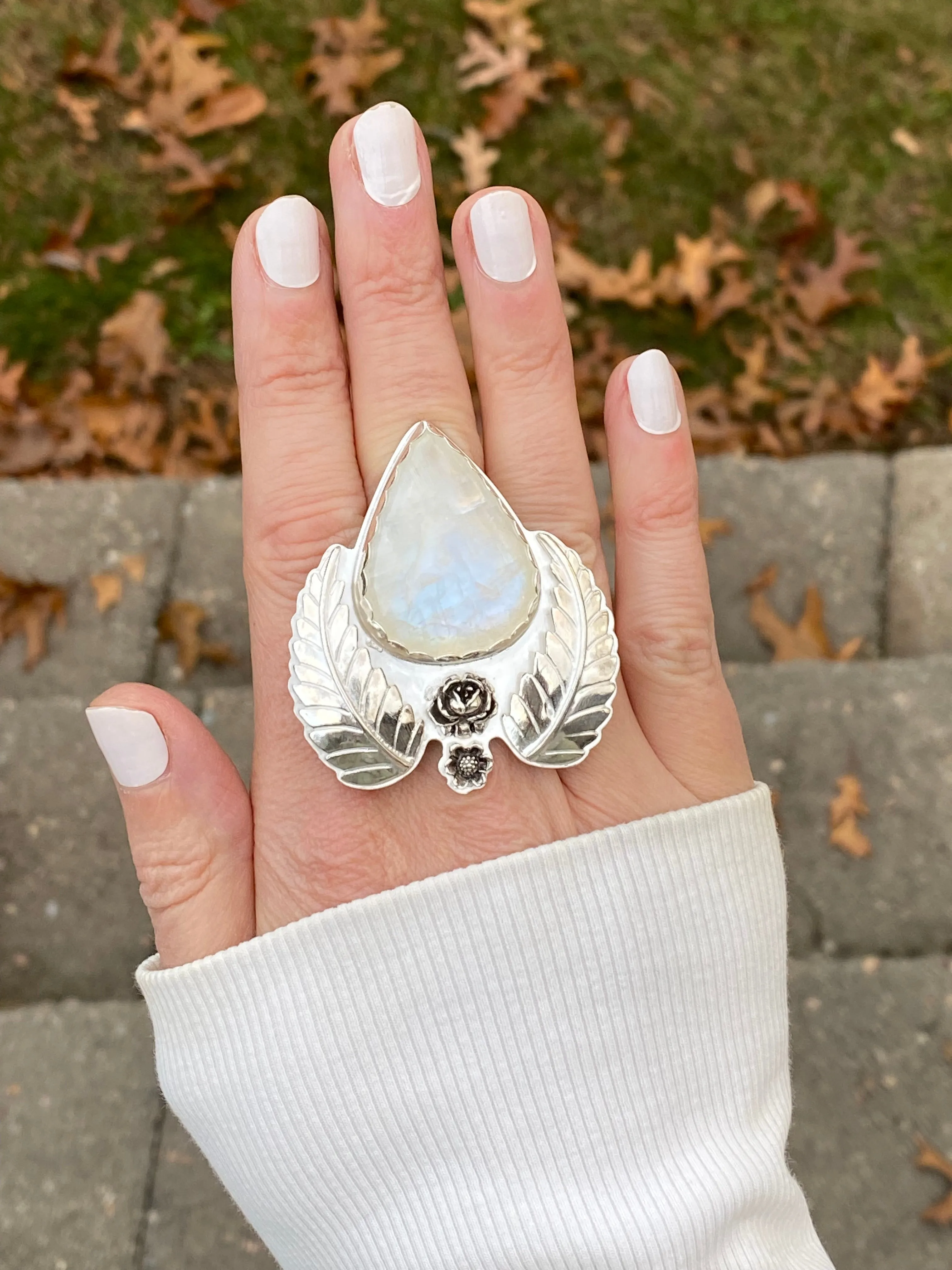 Harvest Moon Floral Moonstone Ring