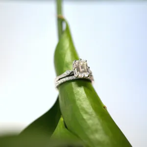 'Heather' Setting for Emerald Cut and Diamond Wedding Band