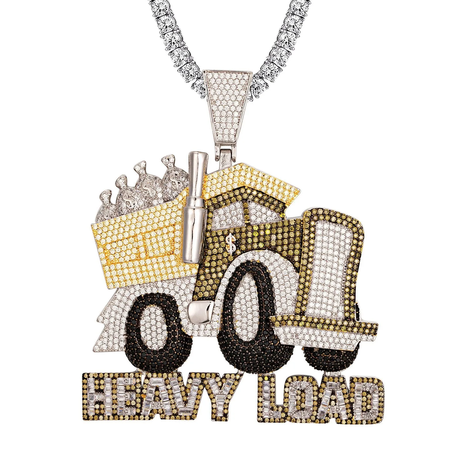 Heavy Load Truck Money 3D Icy Hip Hop Silver Pendant