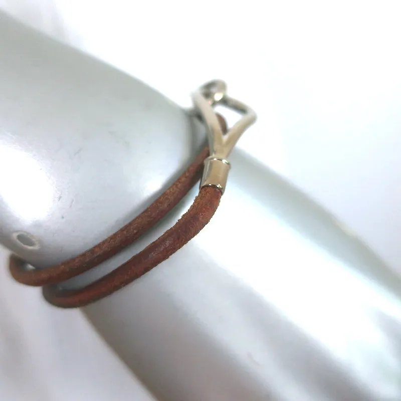 Hermes Jumbo Hook Double Tour Bracelet Palladium Hardware & Brown Leather