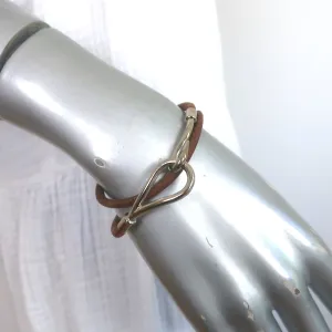 Hermes Jumbo Hook Double Tour Bracelet Palladium Hardware & Brown Leather