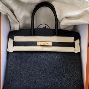 Hermès Birkin 30 Noir (Black) Togo Rose Gold Hardware RGHW