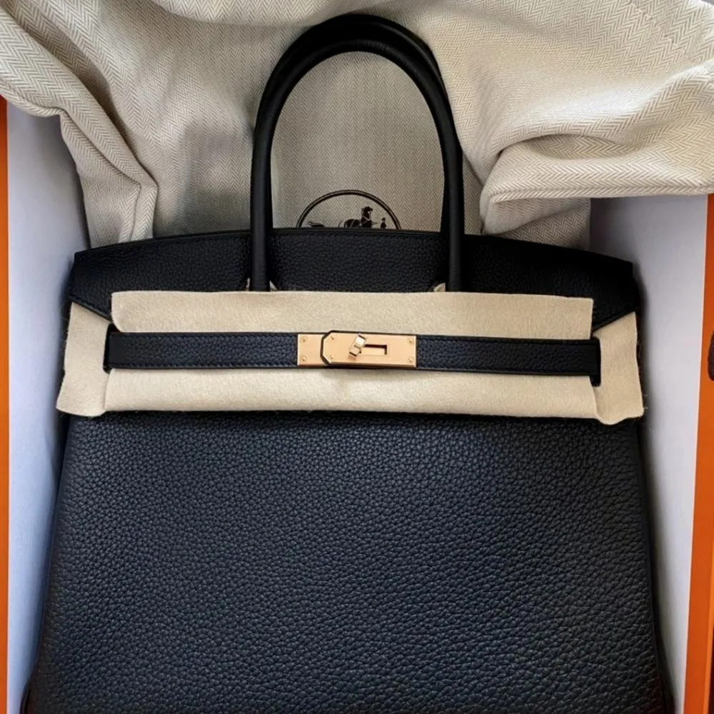 Hermès Birkin 30 Noir (Black) Togo Rose Gold Hardware RGHW