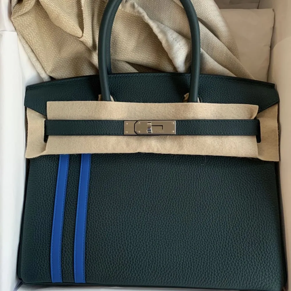 Hermès Birkin 30 Vert Cyprès/Bleu Zellige Officier Togo Palladium Hardware PHW