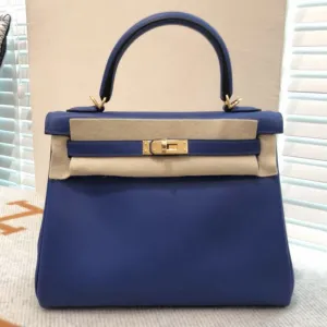 Hermès Kelly 25 Bleu Electrique Swift Gold Hardware GHW