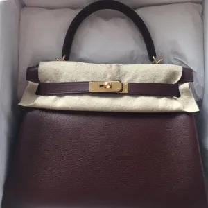 Hermès Kelly 28 Bordeaux Evercolor Gold Hardware GHW