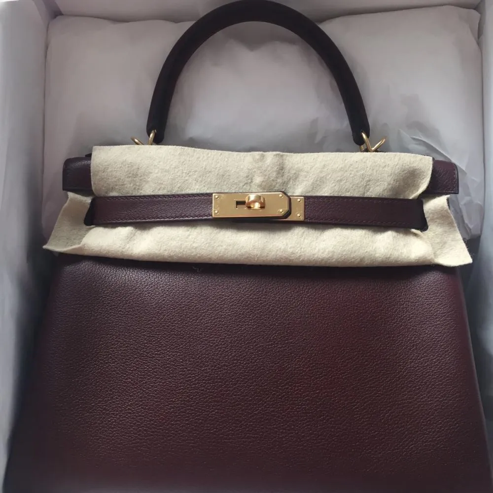 Hermès Kelly 28 Bordeaux Evercolor Gold Hardware GHW