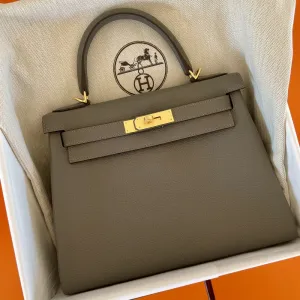 Hermès Kelly 28 Gris Etain Togo Gold Hardware GHW