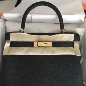 Hermès Kelly 28 Noir (Black) Togo Gold Hardware GHW