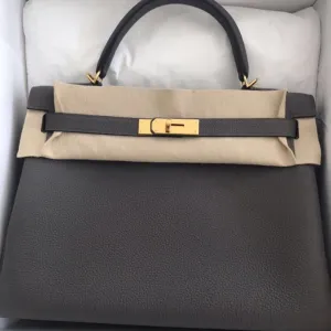Hermès Kelly 32 Gris Etain Togo Gold Hardware GHW