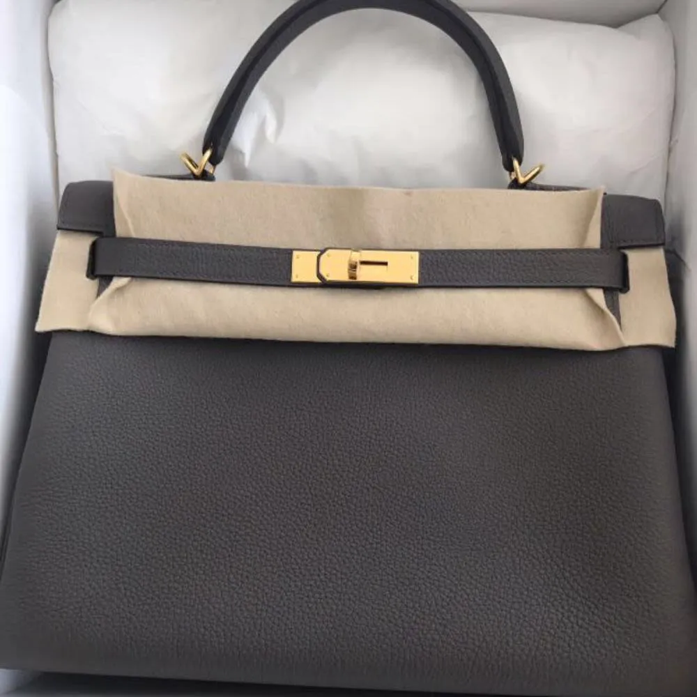 Hermès Kelly 32 Gris Etain Togo Gold Hardware GHW