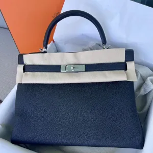 Hermès Kelly 32 Noir (Black) Togo Palladium Hardware PHW